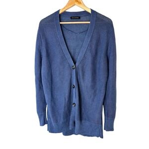 Banana Republic Womens Slouchy Blue Linen Open Knit V Neck Button Cardigan XL